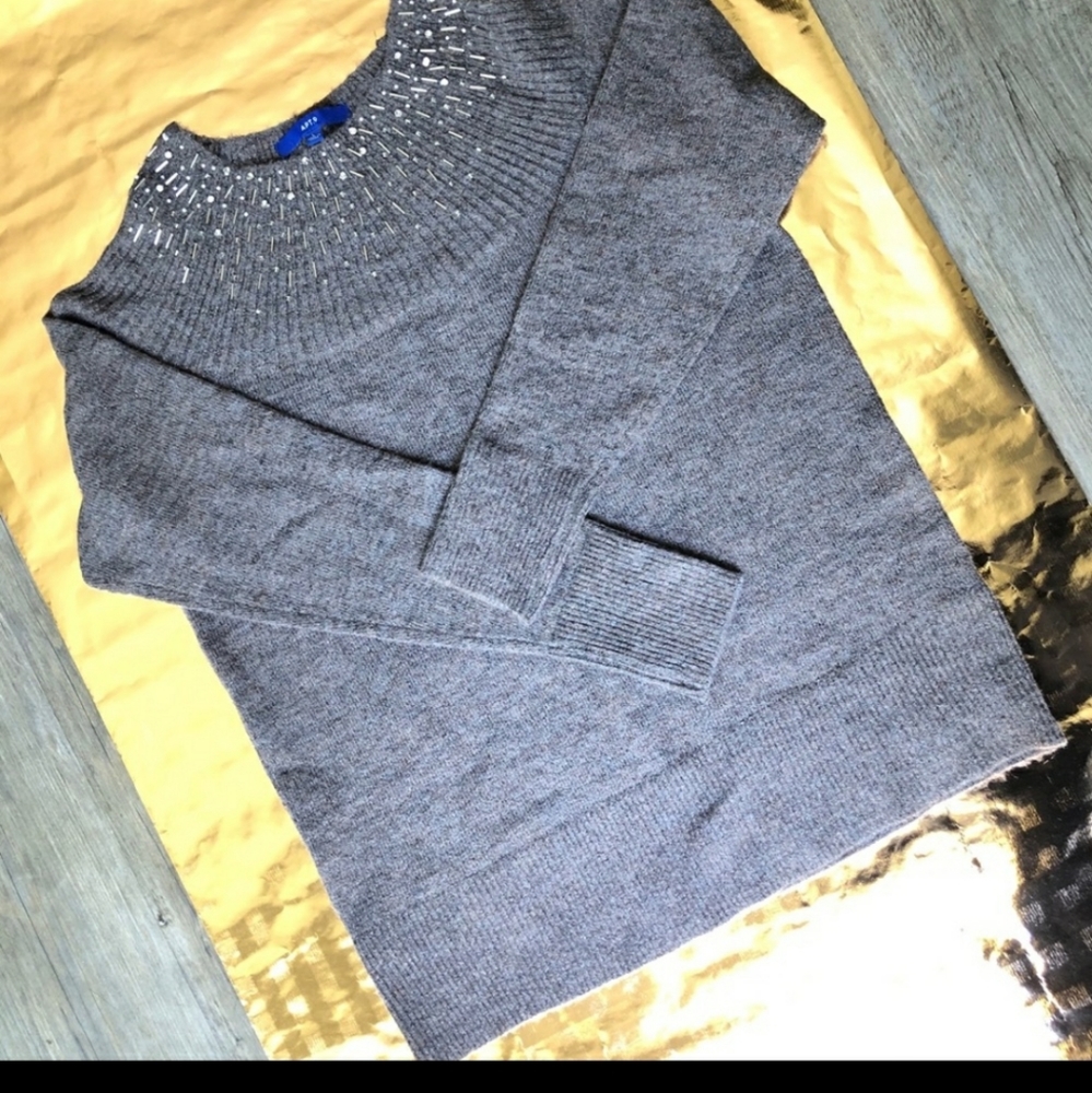 Large Apt 9 Embellished Crewneck Sweater GreyBrown